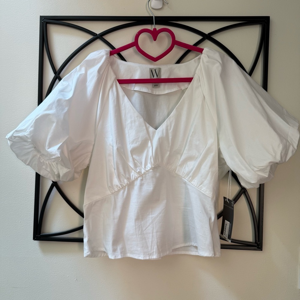 Worthington White V-Neck Puff Sleeve Blouse